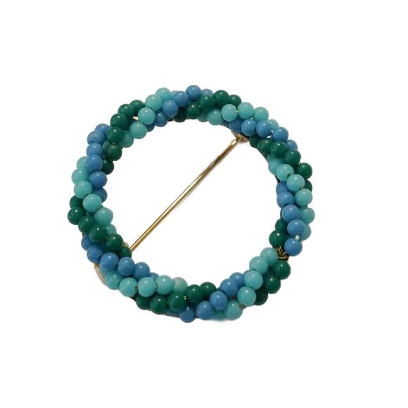 RARE 1920S Blue and Green Beaded Wreath Brooch - Picture 8 of 11